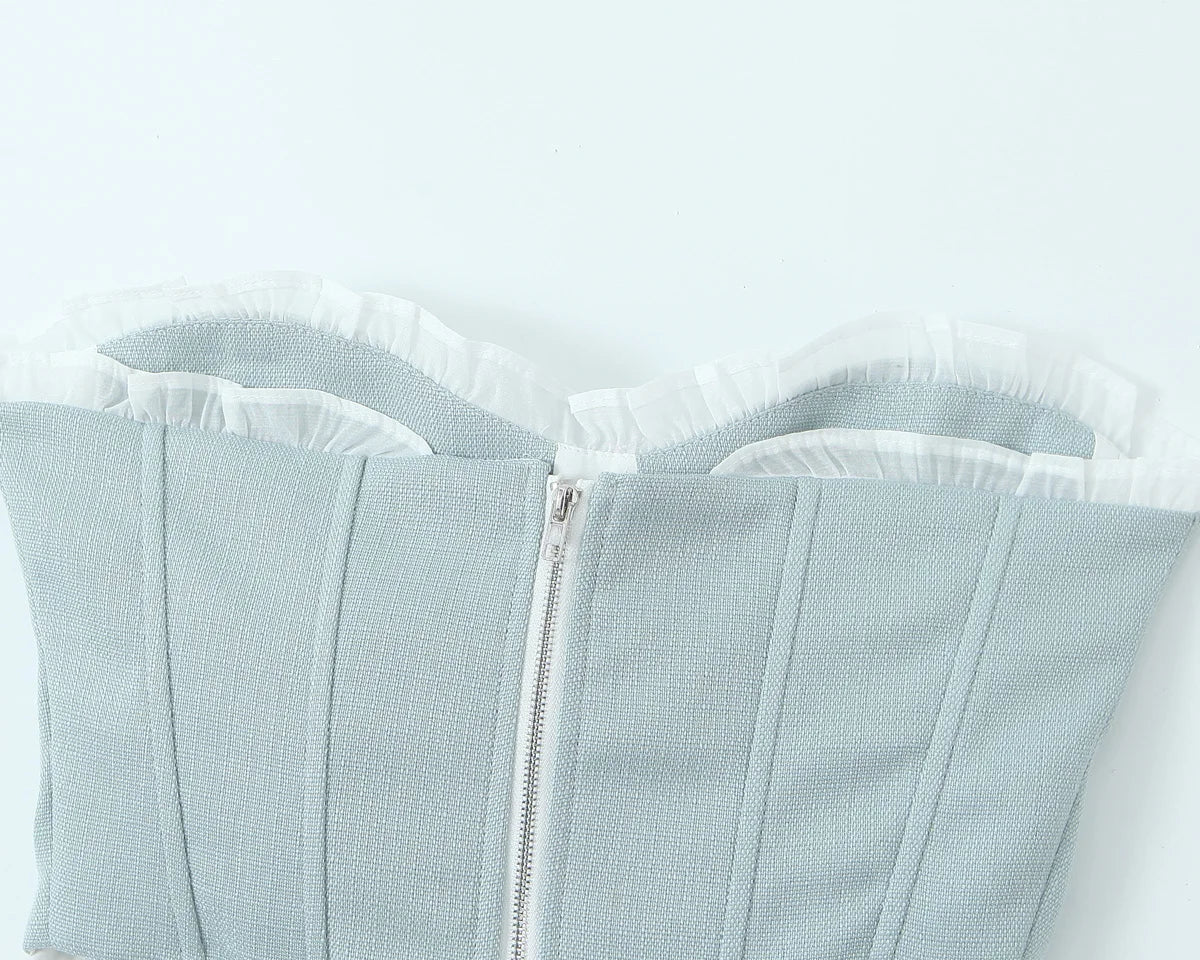 Grey Frill Trim Corset Top