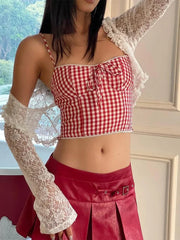 Red Plaid Print Camisole Bustier Top