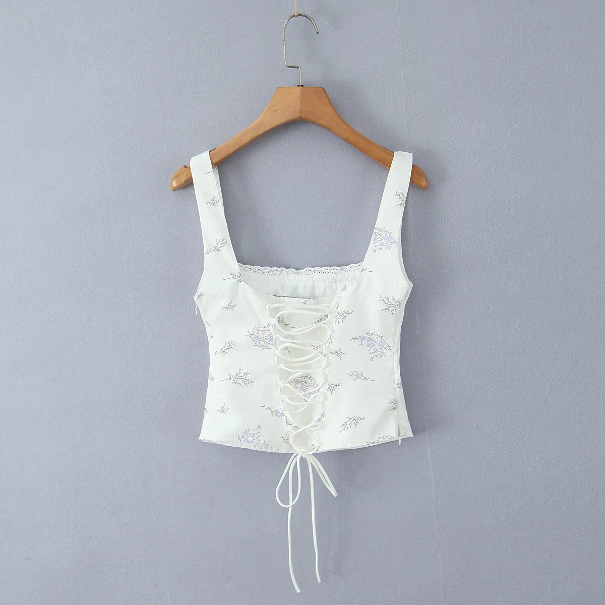White Floral Print Corset Tank Top