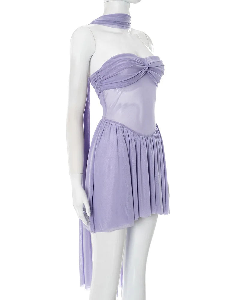 Mesh Strapless Scarf Mini Dress