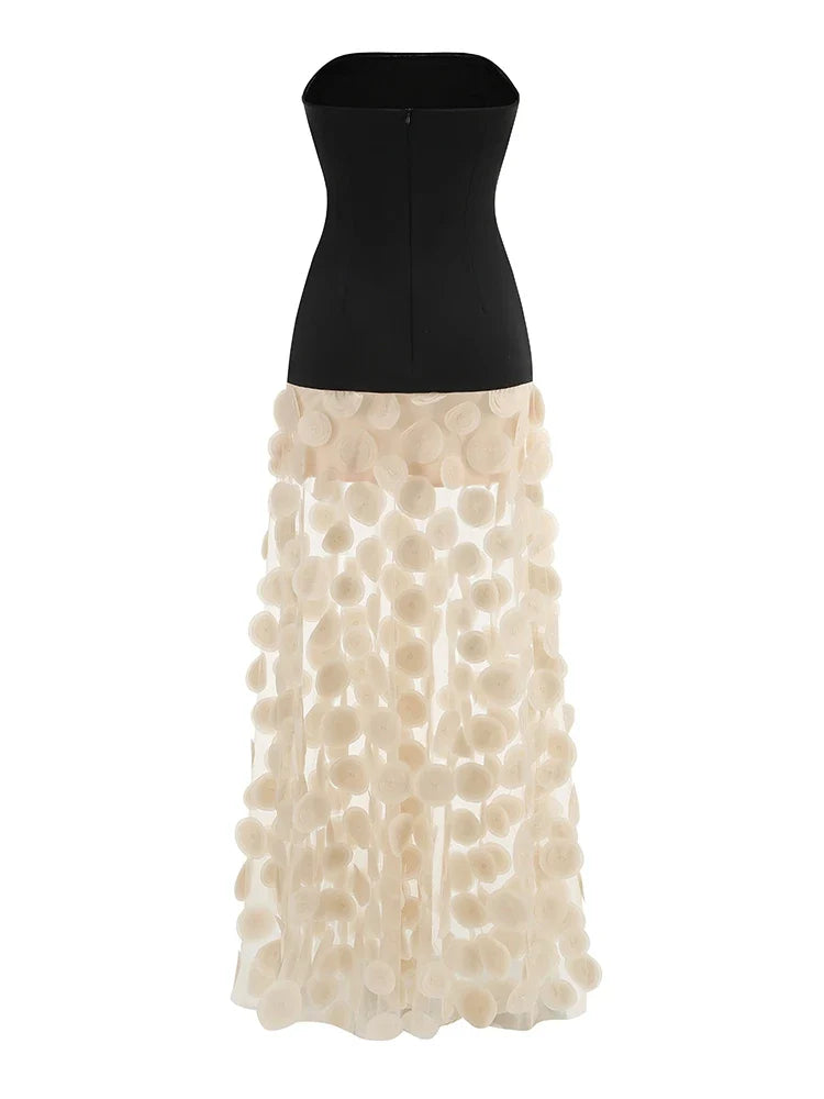 Black Strapless Dot Mesh Long Dress â€?A-Line Empire Waist