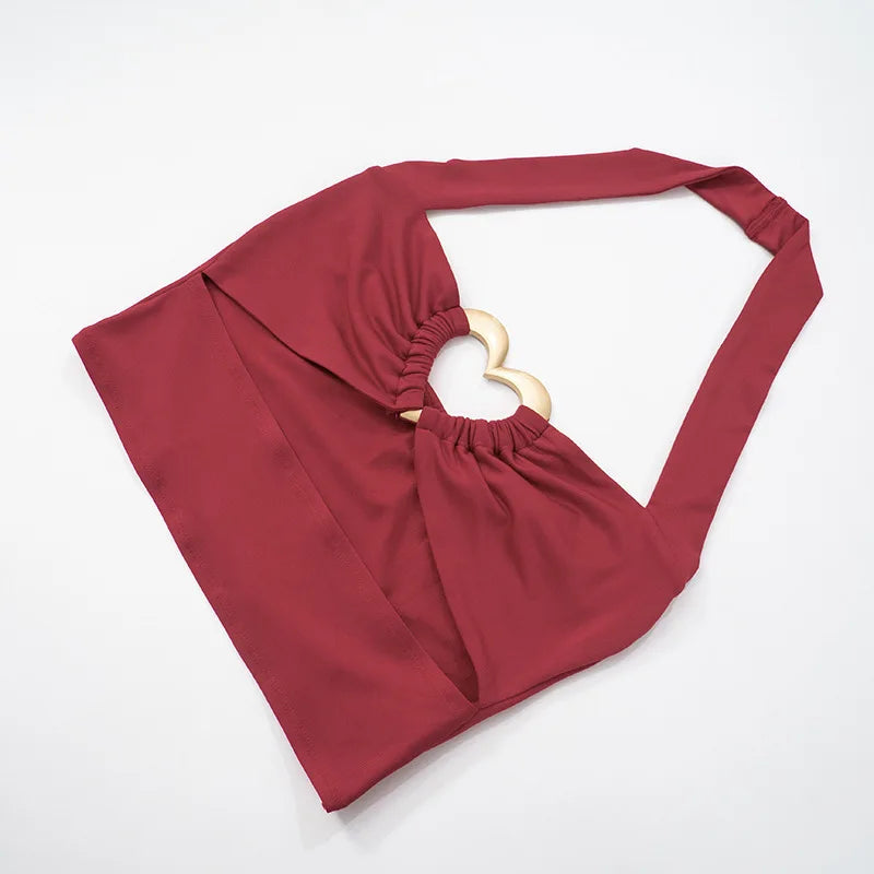 Red Heart Cut Out Halter Top And Maxi Skirt Set