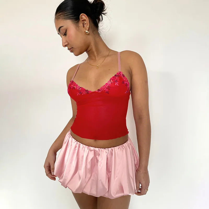 Satin Puff Low Waist Mini Skirt