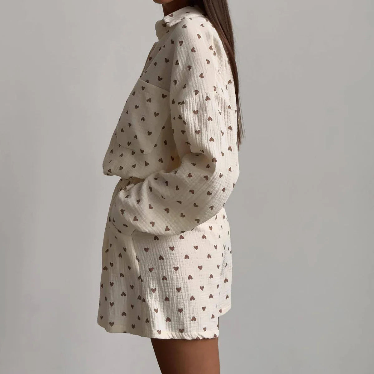 White Linen Printed Shirt And Shorts Set