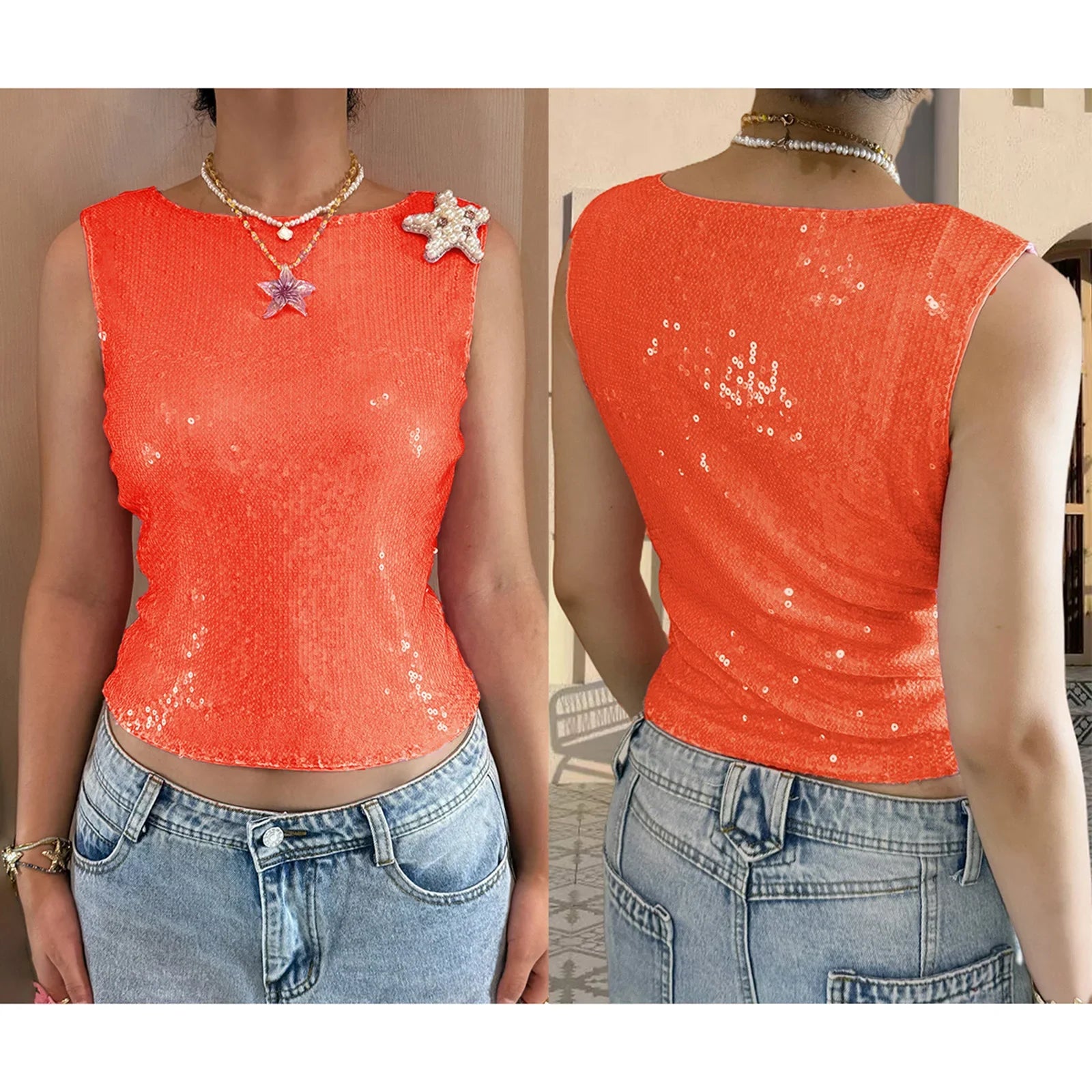 Sequin Pearl Starfish Tank Top