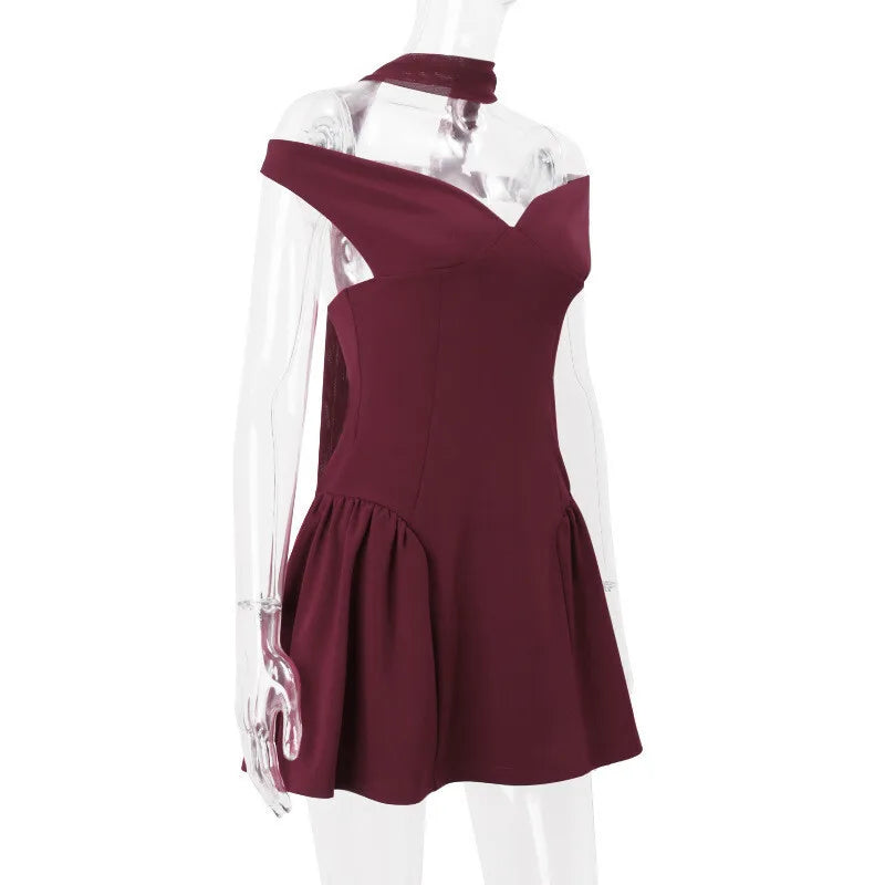 Burgundy Off-shoulder Mini Dress