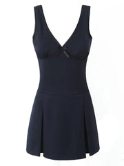 Navy Blue V-neck Mini Dress
