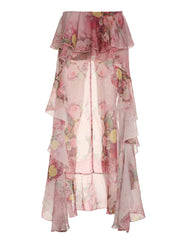 Floral Print Chiffon Ruffled Mini Draped Skirt