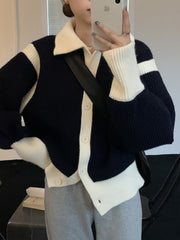 Contrast Turtleneck Buttoned Cardigan