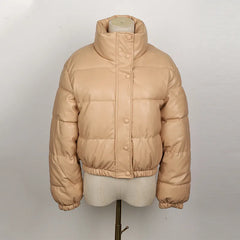 Faux Leather Puffer Short Jacket