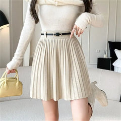 Pleated High Waist Belted Mini Skirt