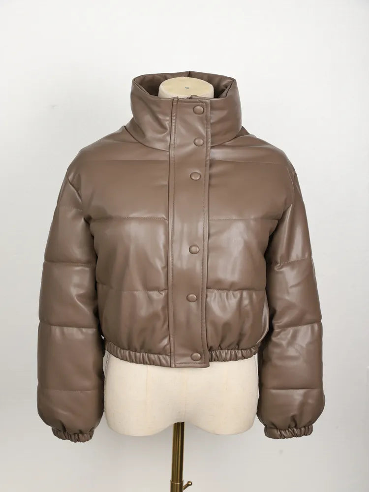 Faux Leather Puffer Short Jacket