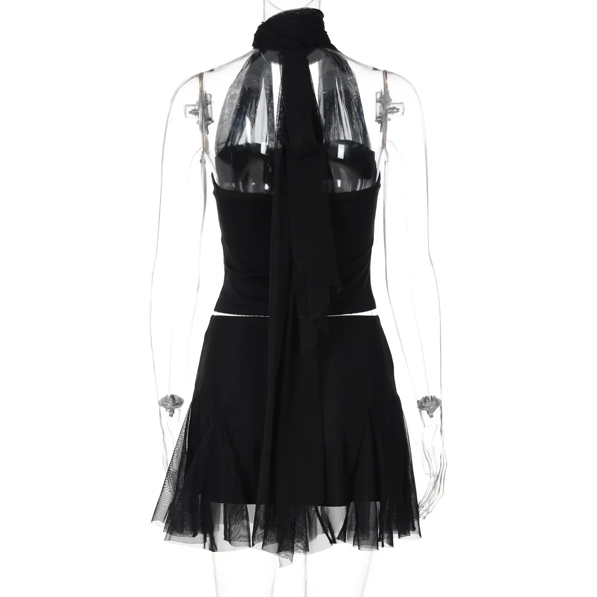 Strapless Ribbon Scarf Top And Mini Skirt Set