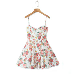 White Floral Print Tulle Mini Dress