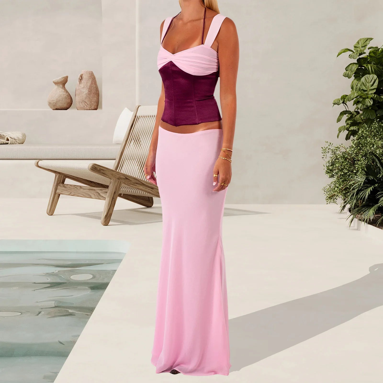 Floral Lace-up Corset Top & Mermaid Skirt Set - High Street Style