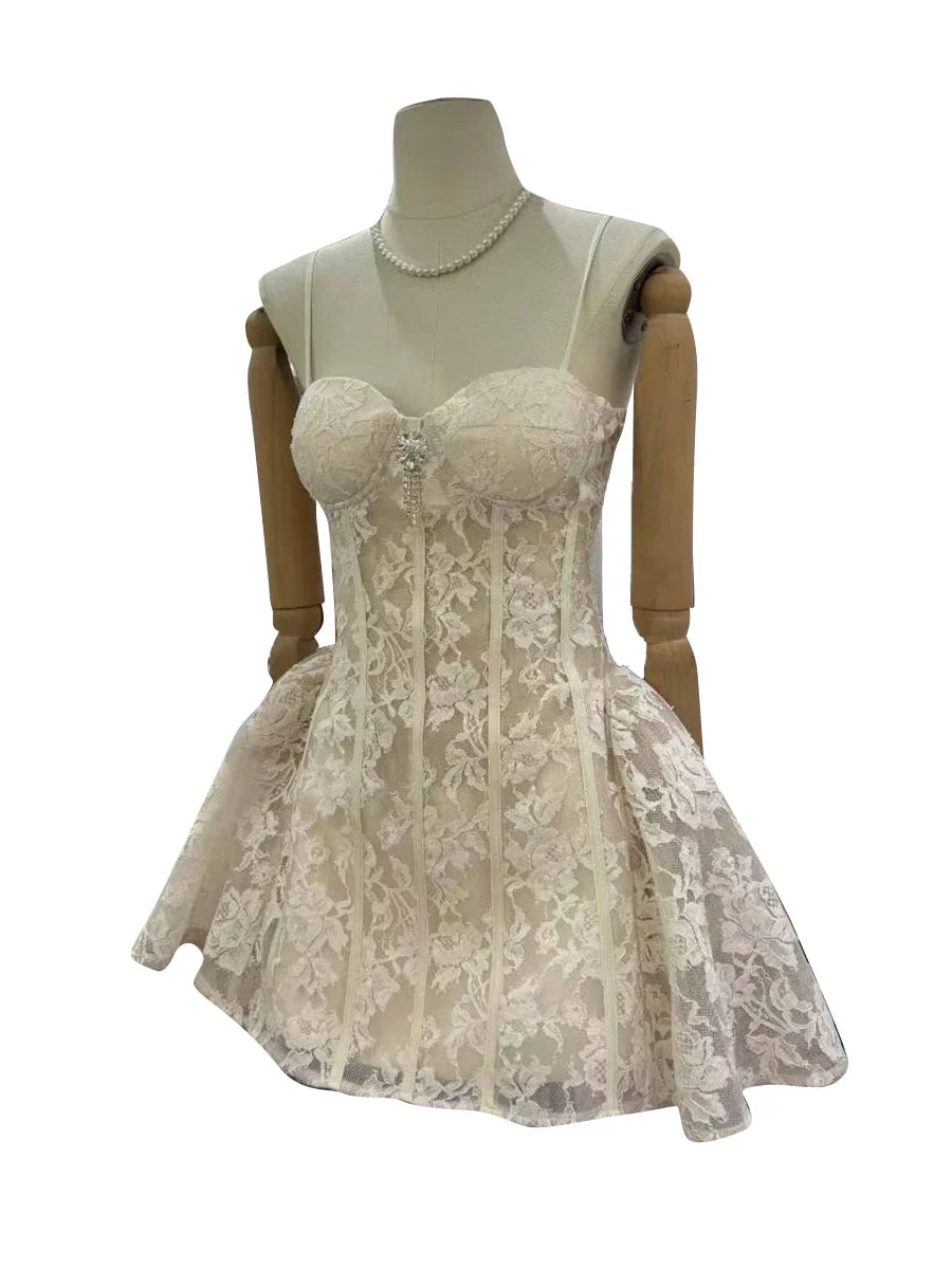 Lace Strap Flare Mini Dress