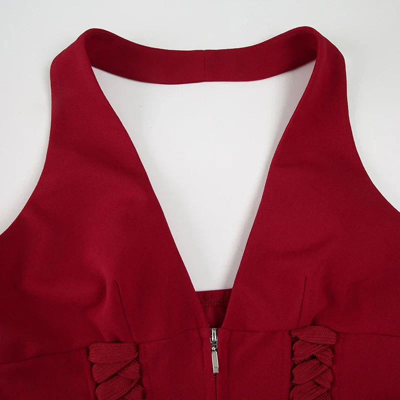Halter Braid Zipper Corset Top