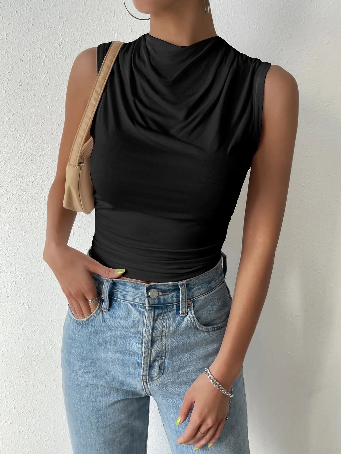 Simona Pleated High Neck Top