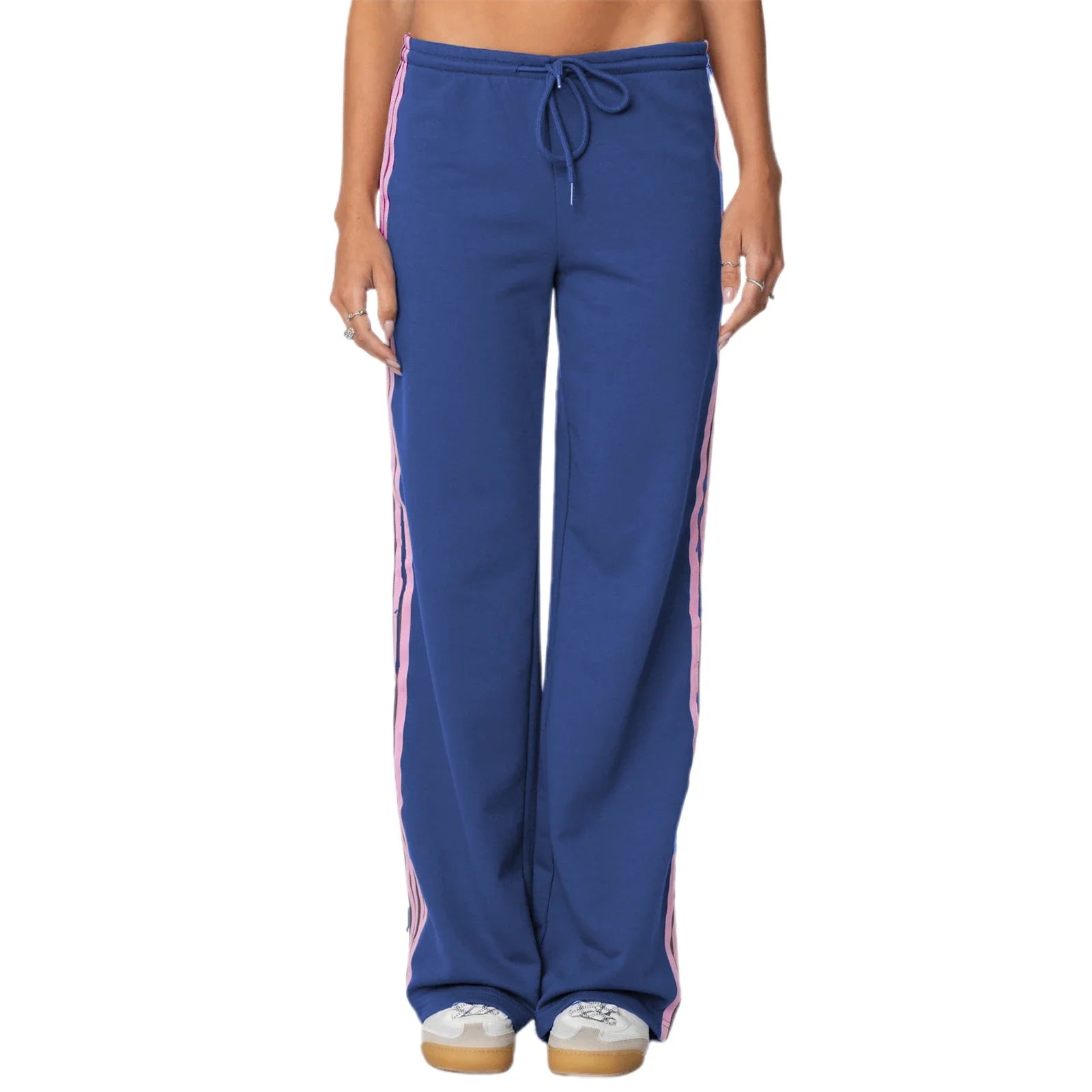 Drawstring Side Stripes Wide Leg Pants with Pockets