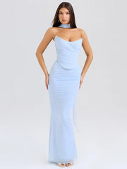 Corset And Bodycon Maxi Skirt With Neckerchief Set