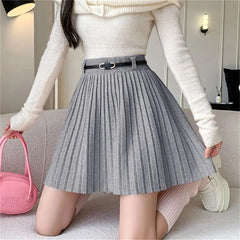 Pleated High Waist Belted Mini Skirt