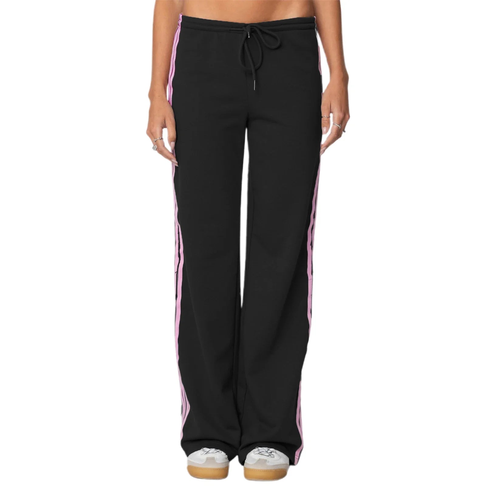 Drawstring Side Stripes Wide Leg Pants with Pockets