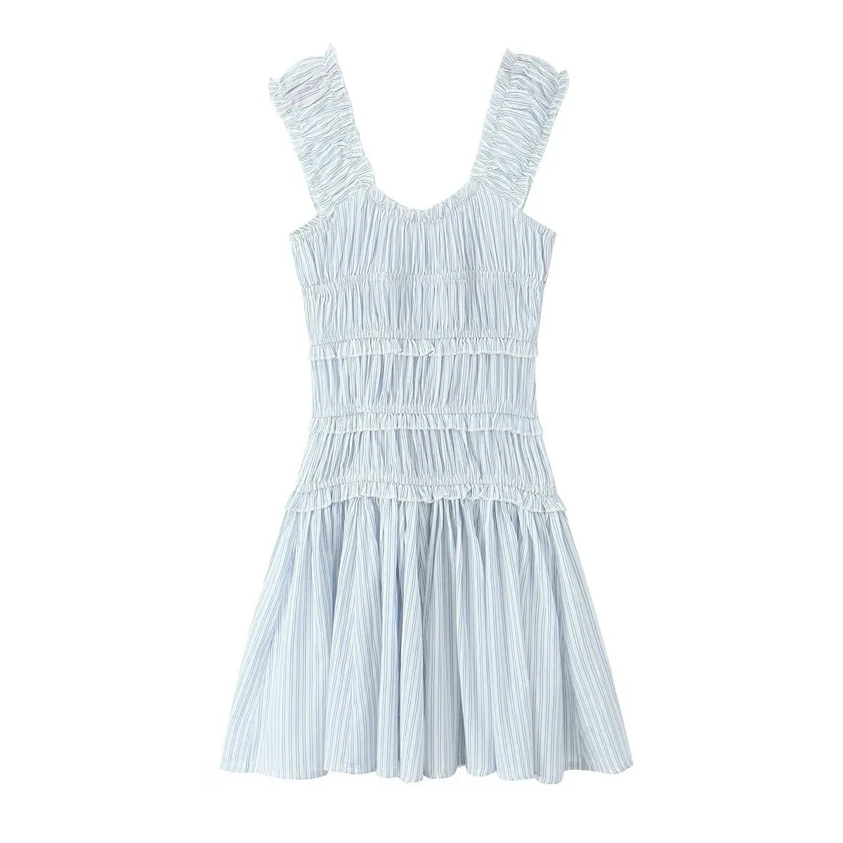 Blue N White Striped Ruched Mini Dress