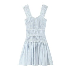Blue N White Striped Ruched Mini Dress