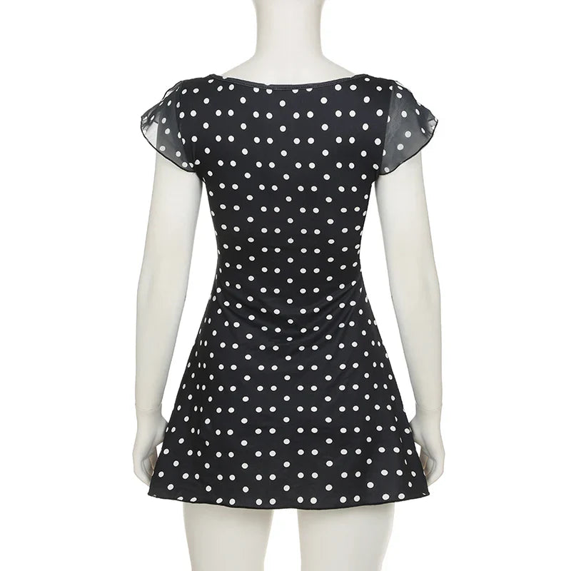 Black Polka Dot Frill Mini Dress