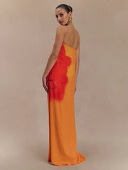 Orchid Floral Print Strapless Straight Maxi Dress