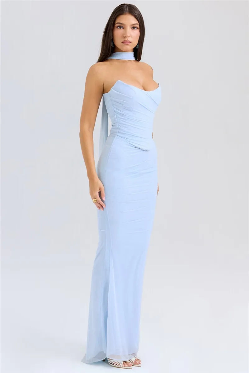 Corset And Bodycon Maxi Skirt With Neckerchief Set