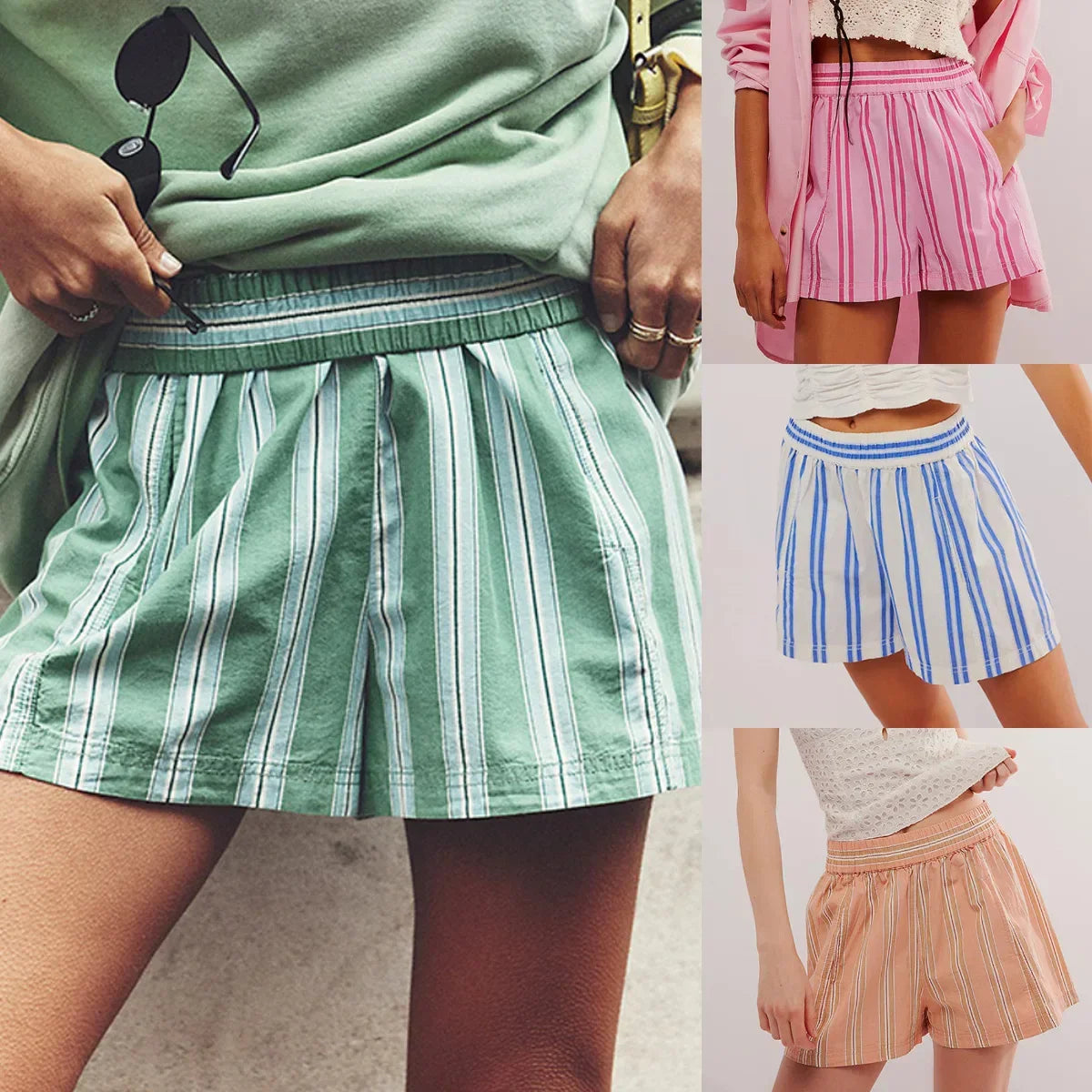 Effortless Mid-Waist Elastic Shorts - Multi-Color Summer Comfort