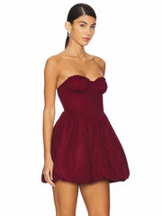 Red Strapless Ruffles Mini Ball Dress