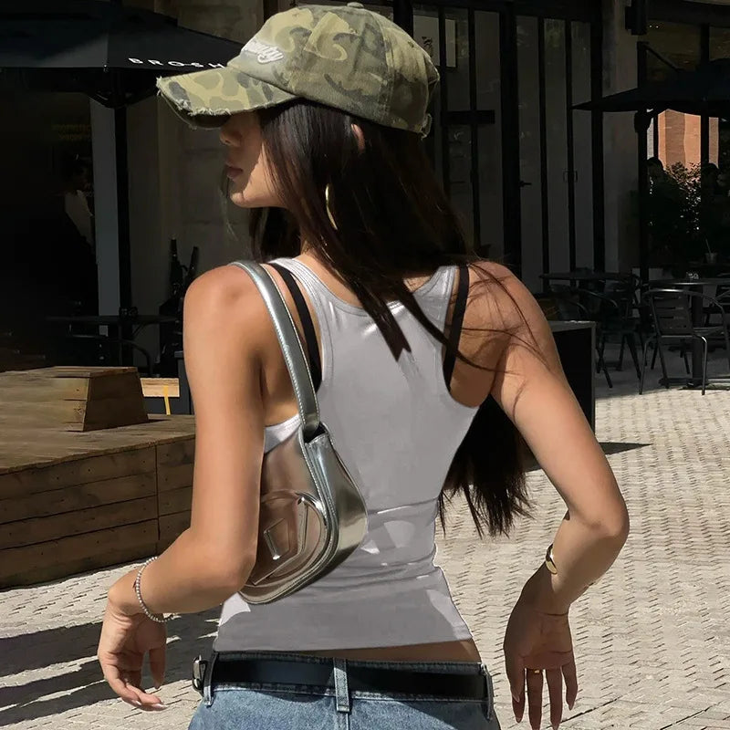 Faux Leather Metallic Racerback Tank Top