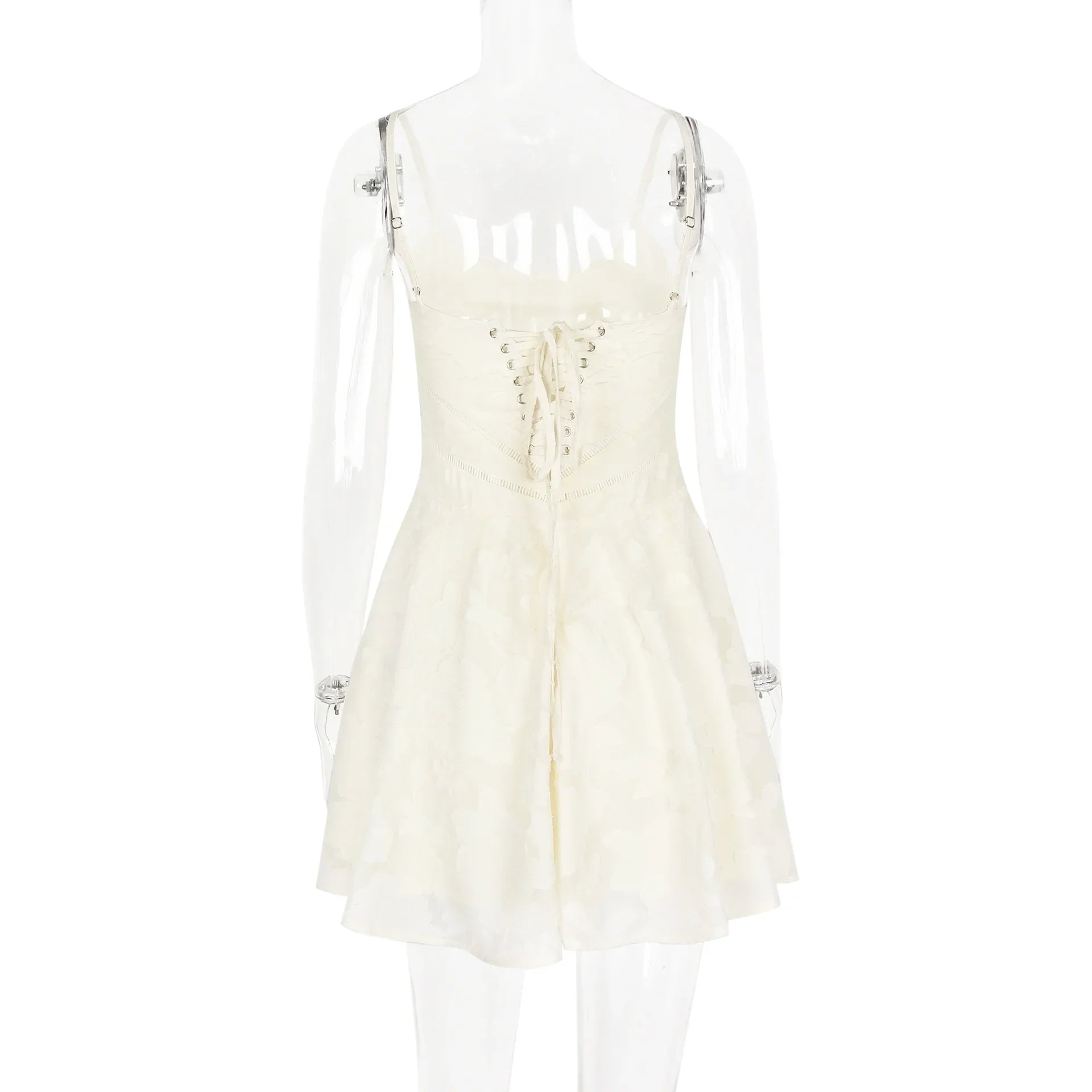 Jacquard Layered Lace Up Cami Mini Dress