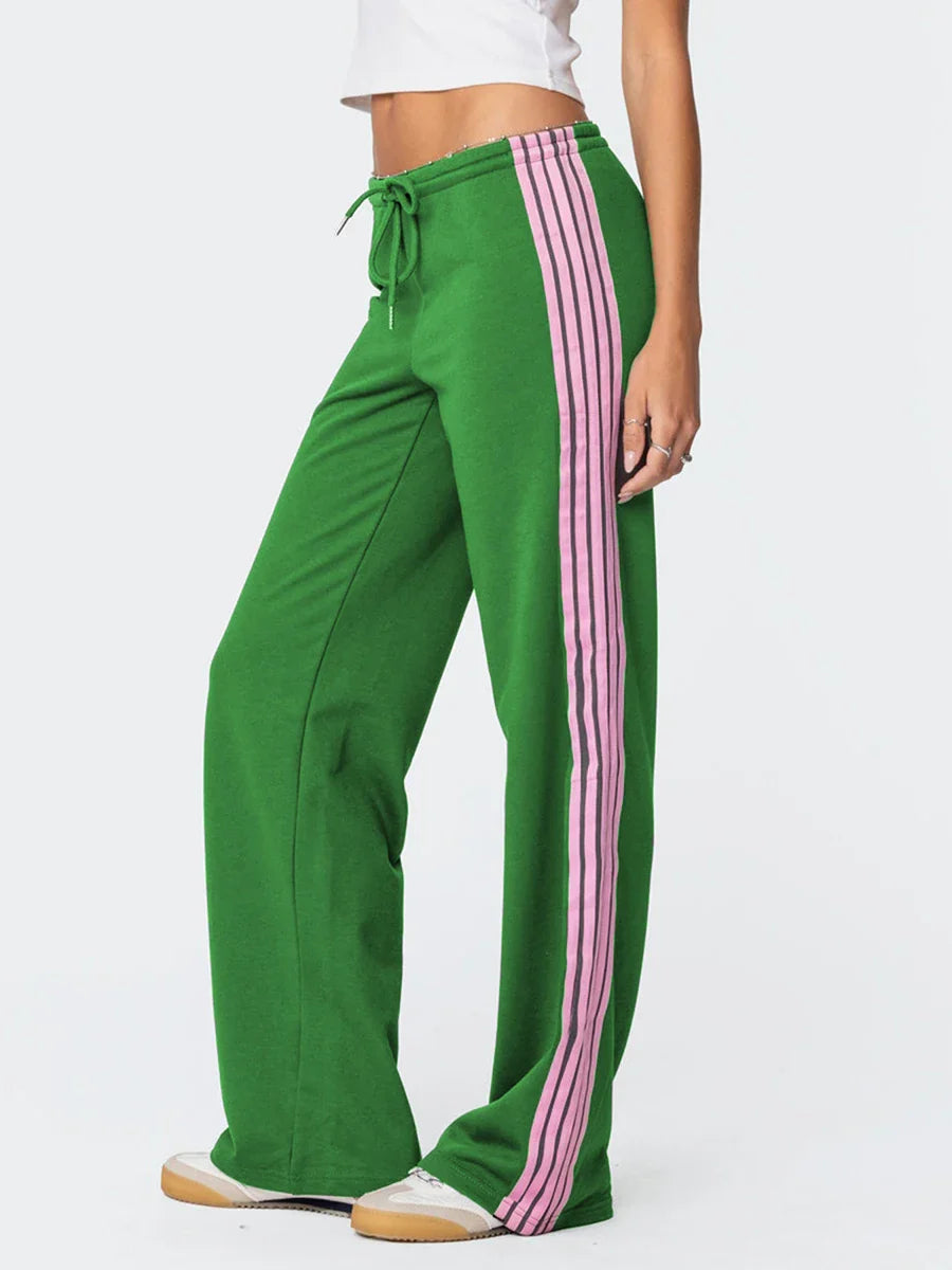 Drawstring Side Stripes Wide Leg Pants with Pockets