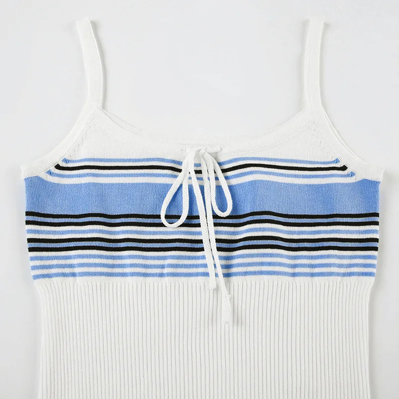 White Contrast Stripes Knitted Cami Top And Pants Set