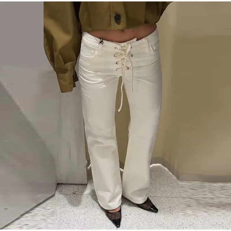 White Lace Up Jeans