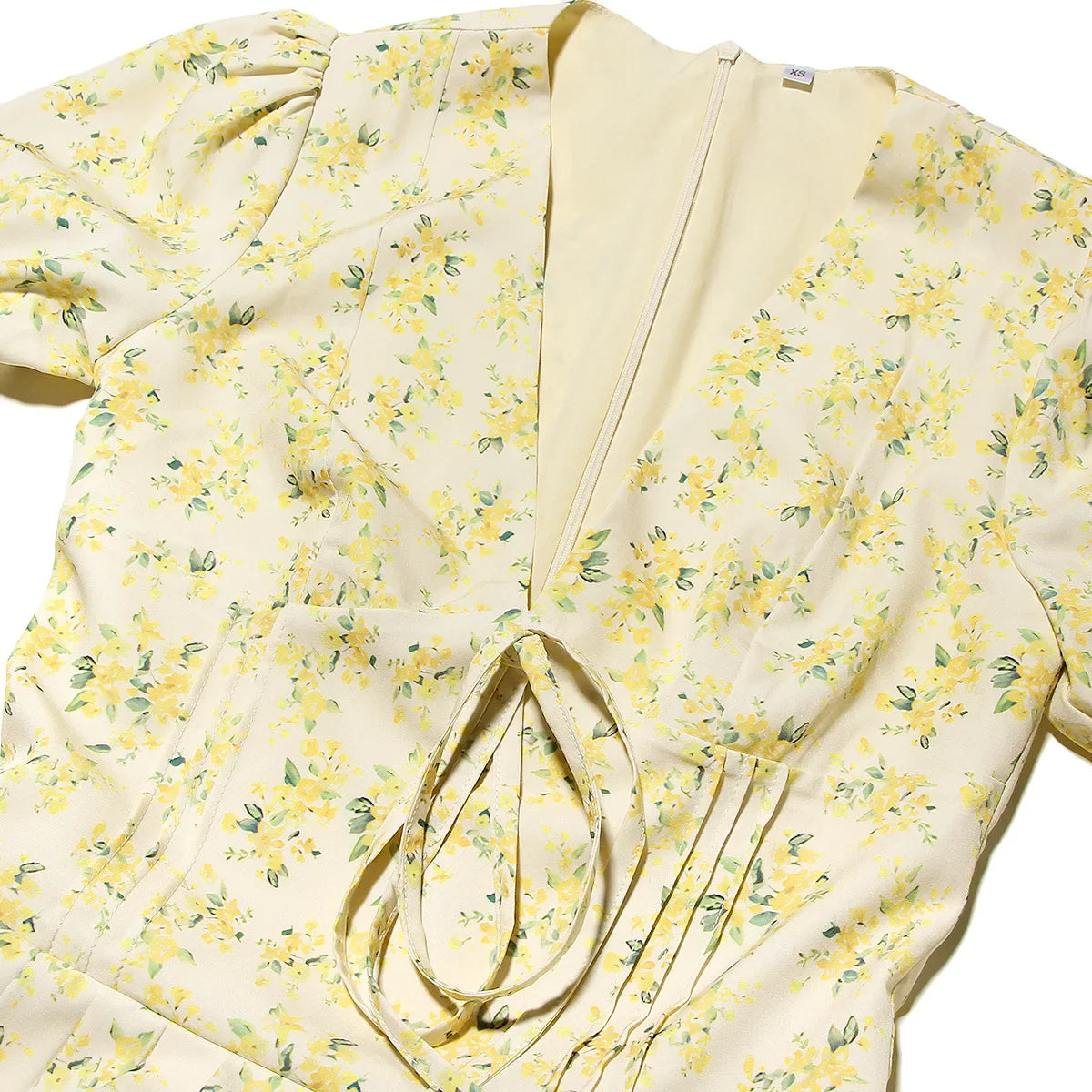 Yellow Floral Puff Sleeve Mini Dress