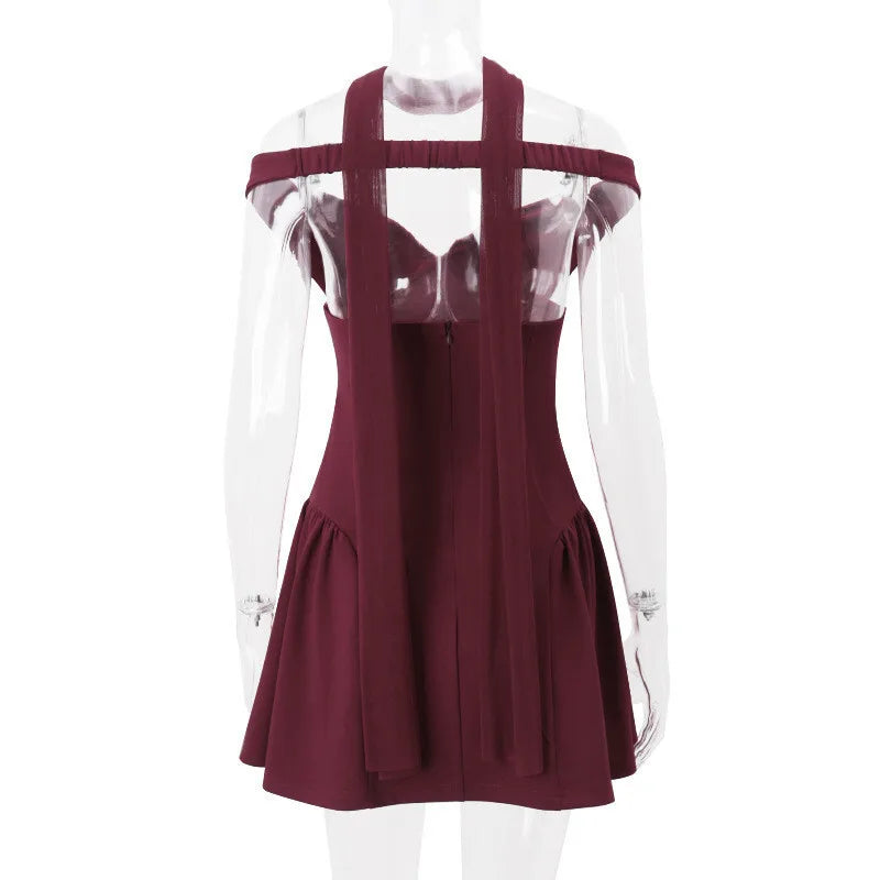 Burgundy Off-shoulder Mini Dress