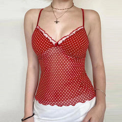 Red Polka Dot Mesh Cami Top
