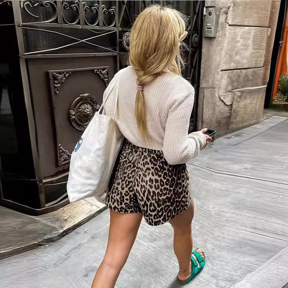 Leopard Print High Waist Shorts