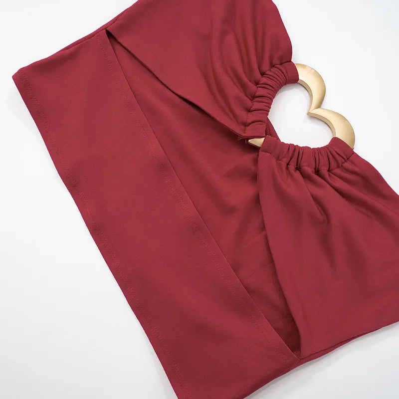Red Heart Cut Out Halter Top And Maxi Skirt Set