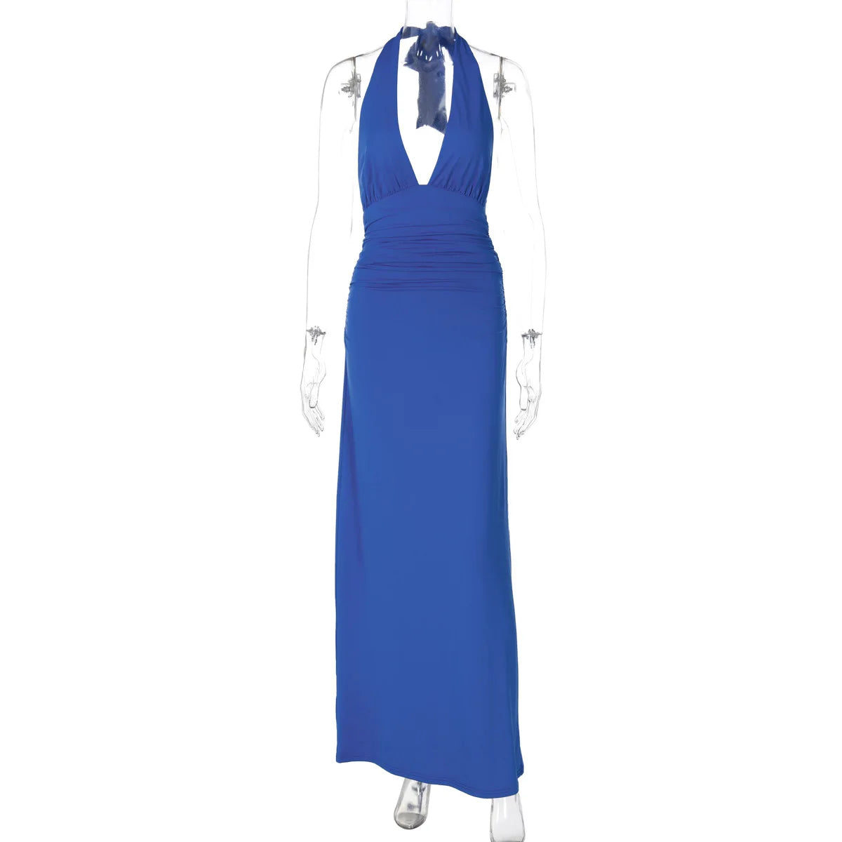 Deep Neck Halter Bodycon Maxi Dress