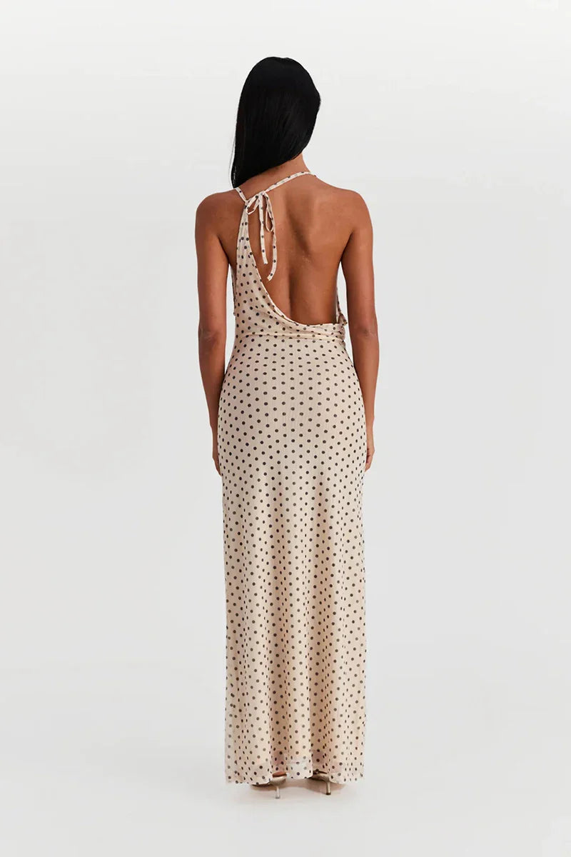 White Polka Dot Strappy Midi Dress
