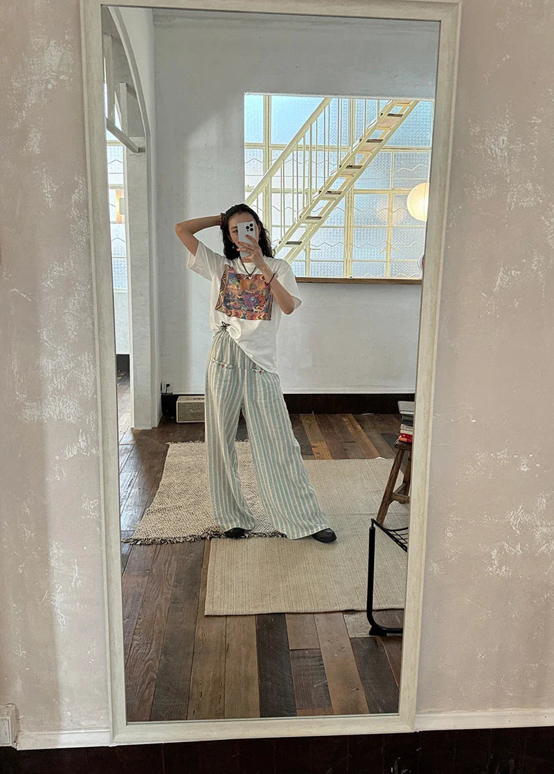 Blue Striped Wide Leg Pants