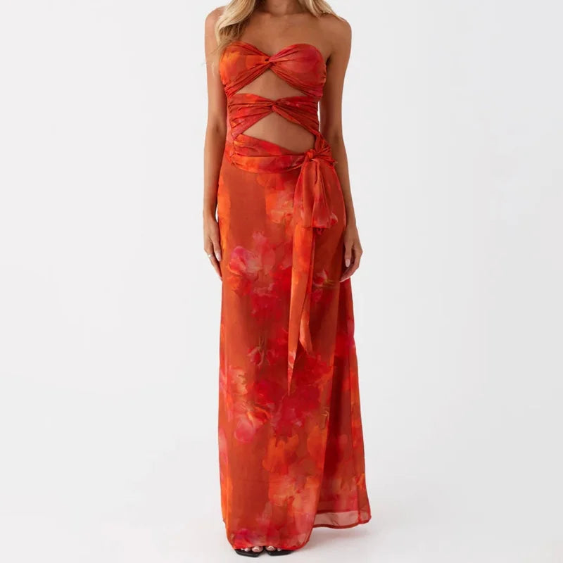 Edgy Strapless Cutout Crop Top - Contemporary Tie-Detail Bandeau