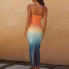 Ombre Sequin Strap Midi Dress