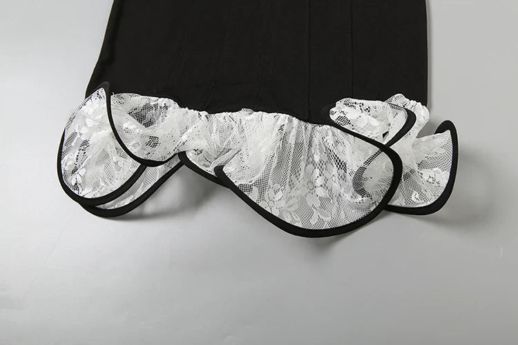 Black Solid Cami Lace Frill Trim Mini Dress