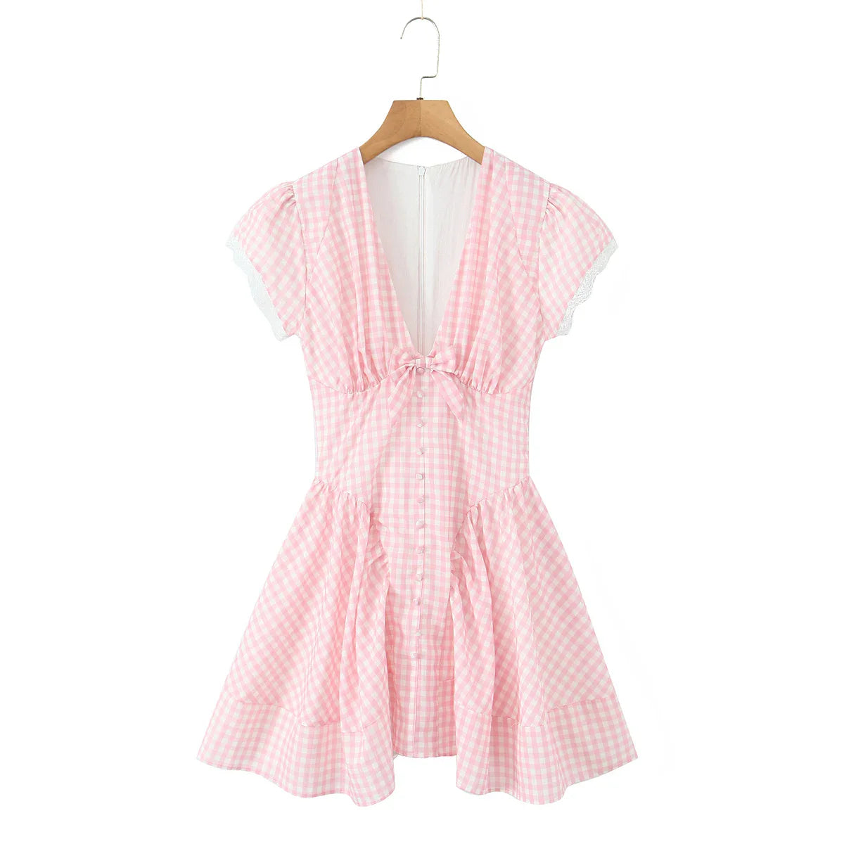 Pink Plaid Lace Corset Style Mini Dress